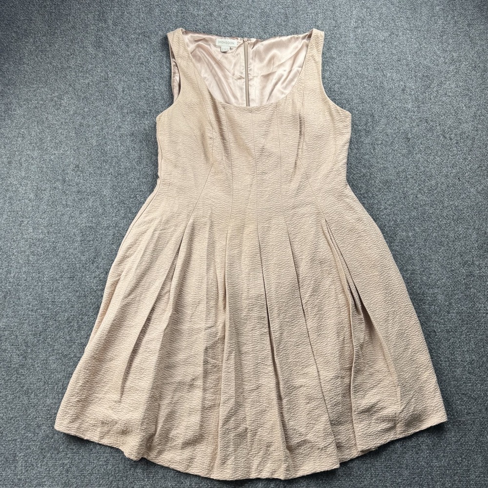 Monsoon Dress Womens 12 Pink Sleeveless‎ Fit Flare Textured Elegant Pleated